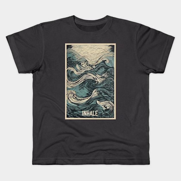 Inhale Waves Meditation Yoga Kids T-Shirt by One Eyed Cat Design